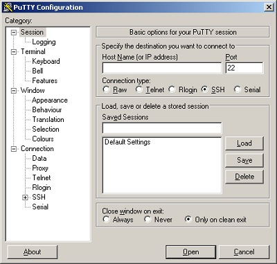 Графический вид программы Putty